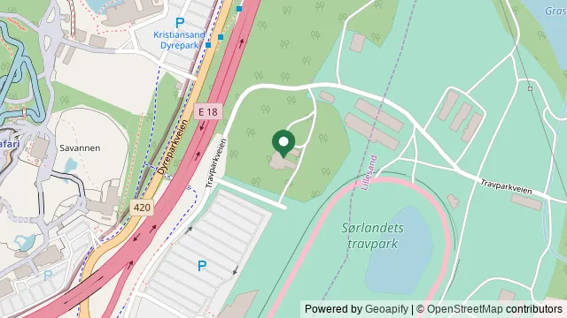 Kart som viser hvor AniCura Dyresykehus Sørlandet ligger: Travparkveien, 40, 4636 Kristiansand