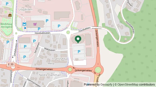 Kart som viser hvor Evidensia Orkdal Dyreklinikk ligger: Mælaveien, 2, 7300 Orkanger