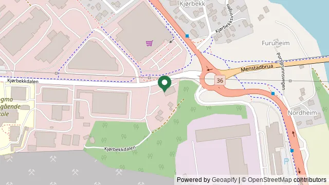 Kart som viser hvor Grenland Dyreklinikk AS ligger: Kjørbekkdalen 1B, 3735 Skien